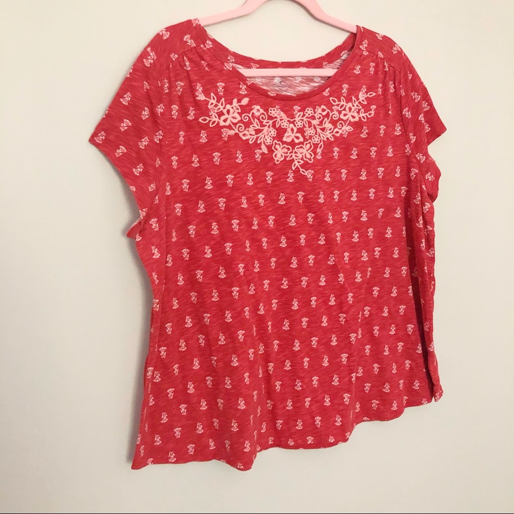 St Johns Bay Women’s Red Floral Embroidered Shirt - Picture 3 of 5